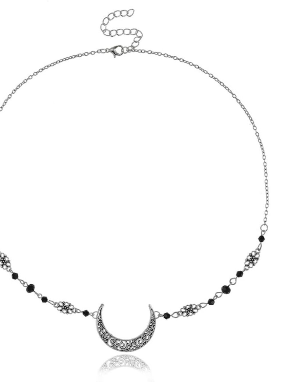 Boho Crescent Moon Head Chain Vintage Black Crystal Forehead Headpieces Rhinesto